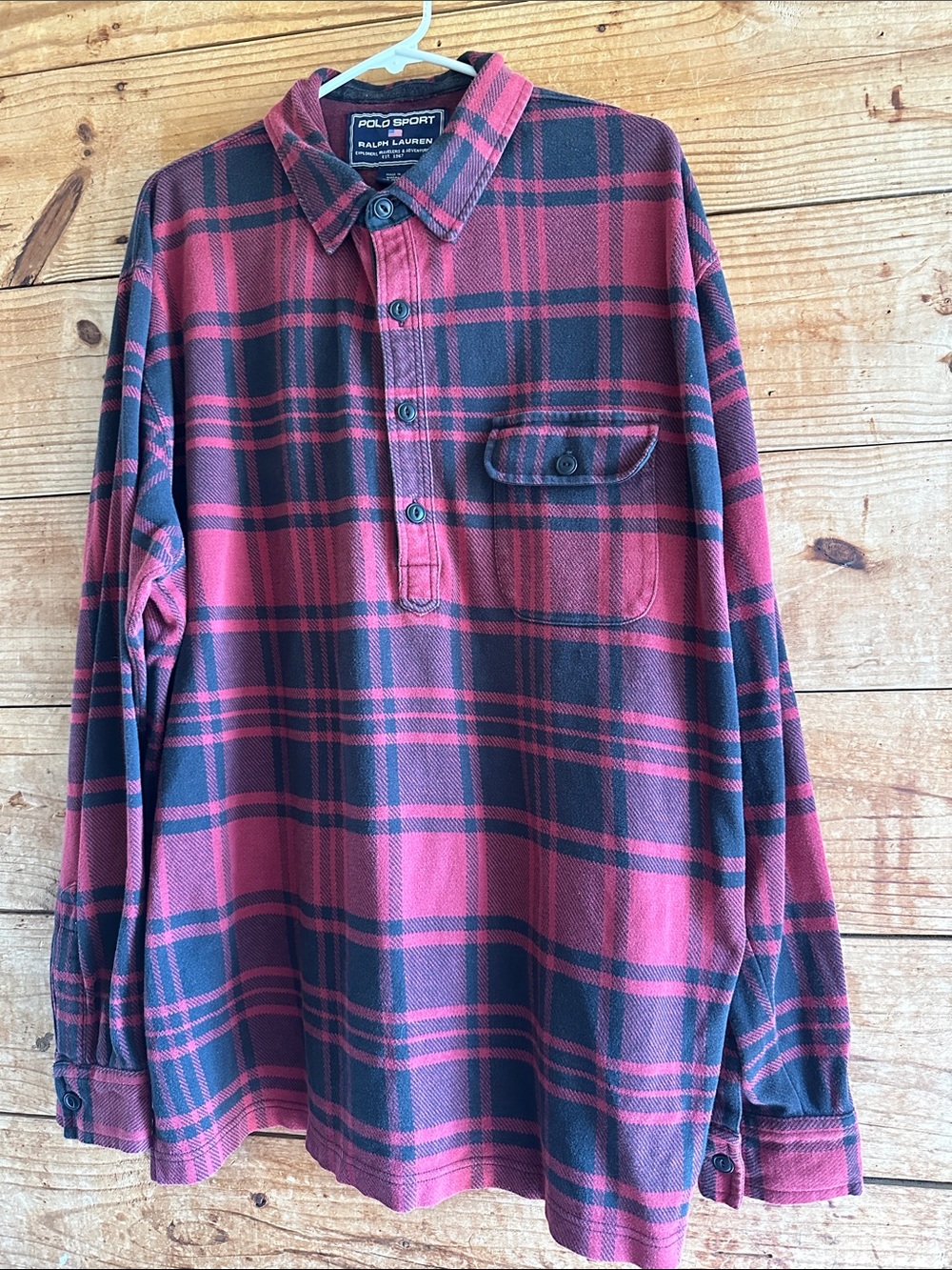 Polo Sport by Ralph Lauren Red & Navy Plaid Long Sleeve Pullover Vintage